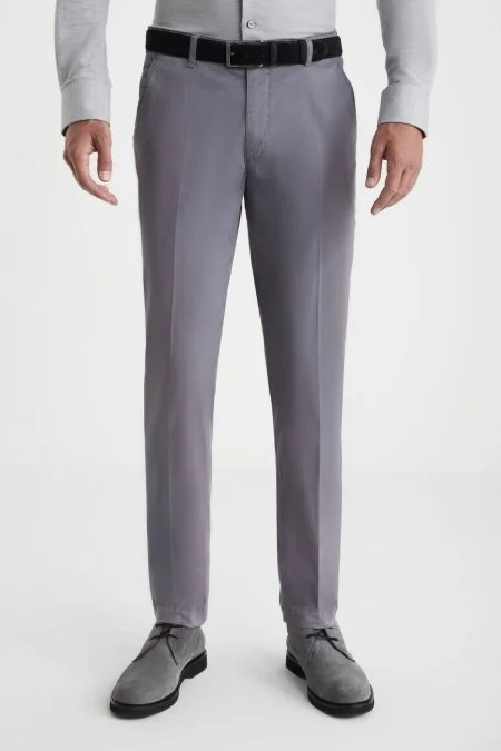 Pamuklu Koyu Gri Regular Fit Chino Pantolon
