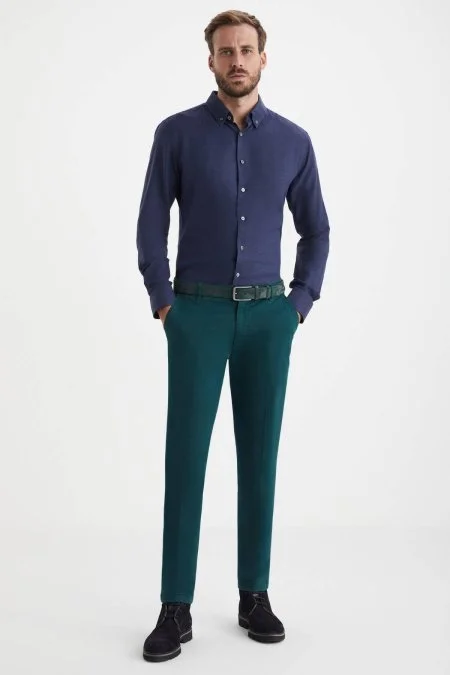 Pamuklu Koyu Yeşil Regular Fit Chino Pantolon