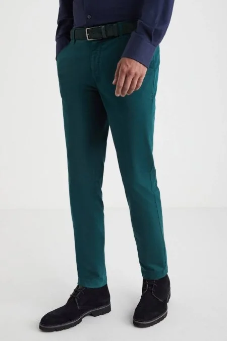 Pamuklu Koyu Yeşil Regular Fit Chino Pantolon