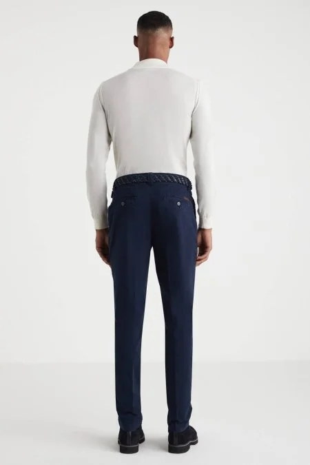 Pamuklu Lacivert Regular Fit Chino Pantolon