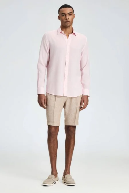 Pembe Saf Pamuk Gömlek