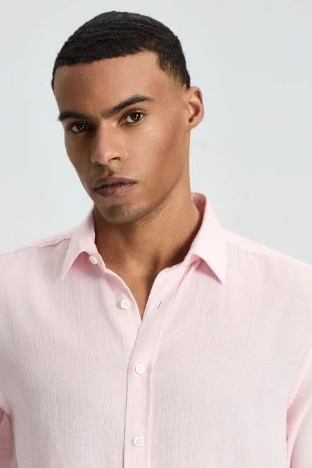 Pembe Saf Pamuk Gömlek