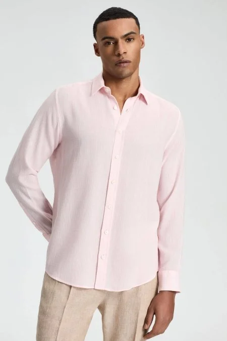 Pembe Saf Pamuk Gömlek