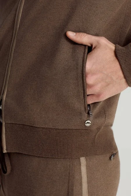 Pike Örgü Pamuk Karışım Kapüşonlu Açık Kahverengi Triko Hırka