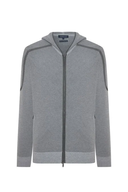 Pike Örgü Pamuk Karışım Kapüşonlu Gri Triko Hırka