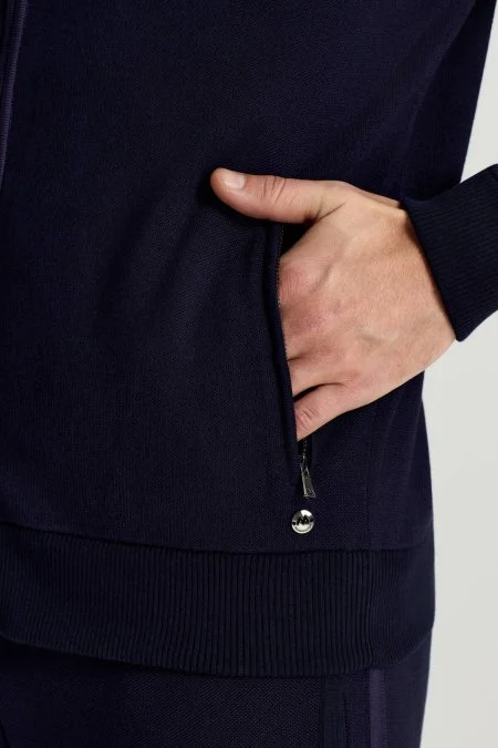 Pike Örgü Pamuk Karışım Kapüşonlu Lacivert Triko Hırka