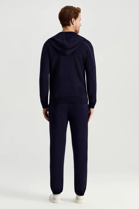 Pike Örgü Pamuk Karışım Kapüşonlu Lacivert Triko Hırka