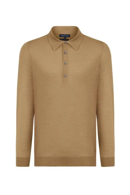 Extrafine Merino Polo Yaka Camel Triko