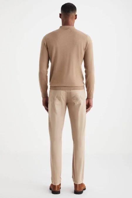 Extrafine Merino Polo Yaka Camel Triko