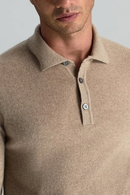 Polo Yaka Saf Kaşmir Camel Kazak
