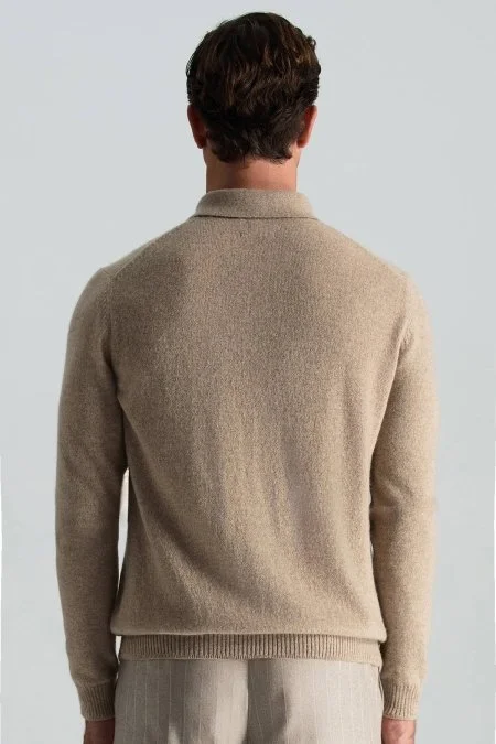 Polo Yaka Saf Kaşmir Camel Kazak