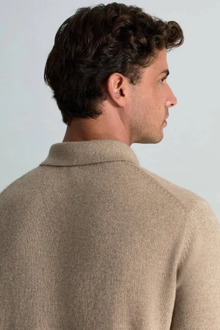 Polo Yaka Saf Kaşmir Camel Kazak