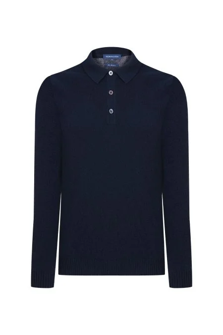 Polo Yaka Saf Kaşmir Lacivert Kazak