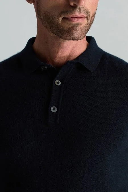 Polo Yaka Saf Kaşmir Lacivert Kazak