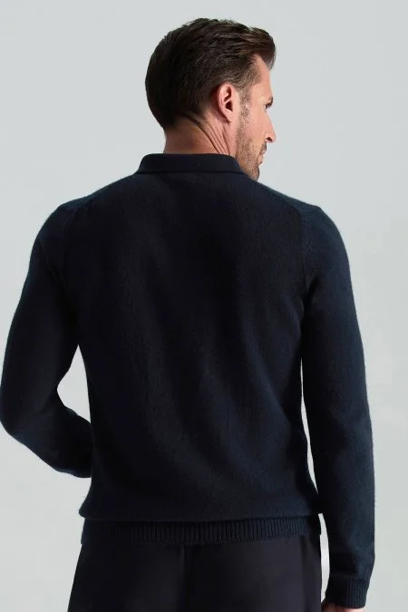 Polo Yaka Saf Kaşmir Lacivert Kazak
