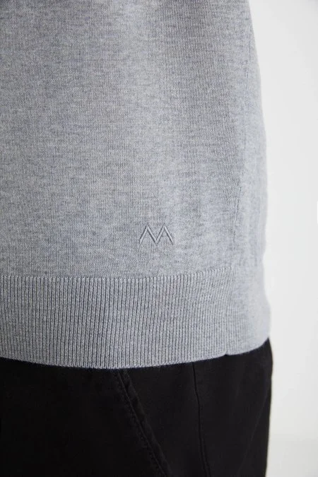 Extrafine Merino Polo Yaka Açık Gri Triko