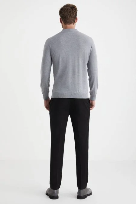Extrafine Merino Polo Yaka Açık Gri Triko