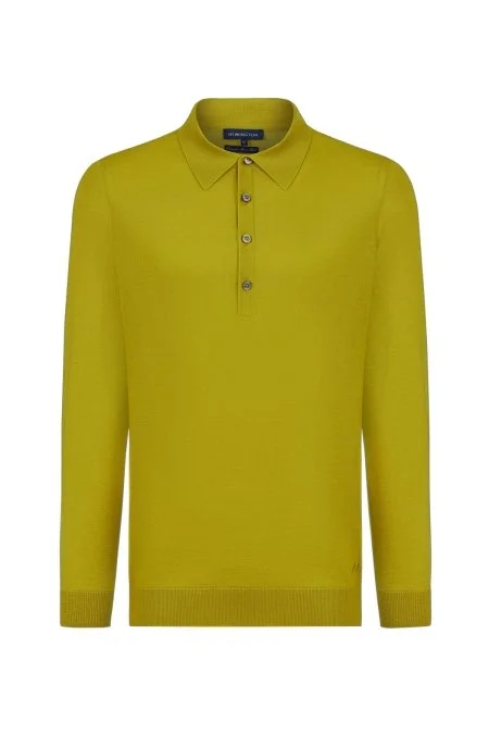 Extrafine Merino Polo Yaka Altın Sarısı Triko