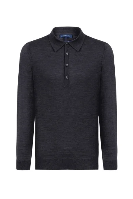 Extrafine Merino Polo Yaka Antrasit Triko
