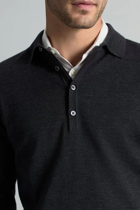 Extrafine Merino Polo Yaka Antrasit Triko