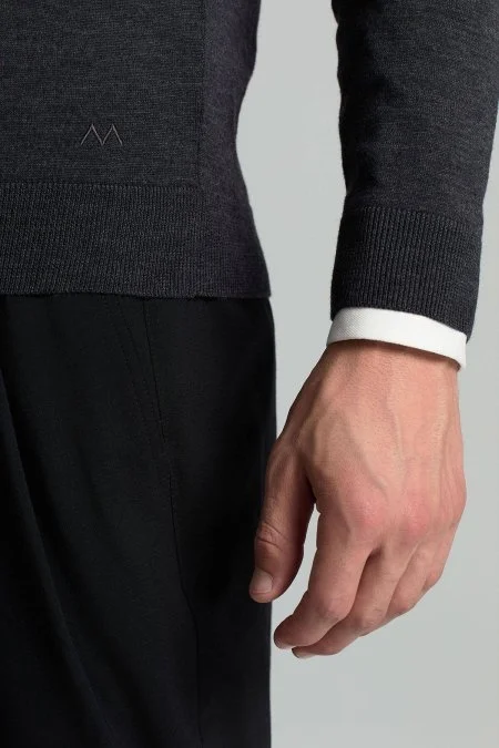 Extrafine Merino Polo Yaka Antrasit Triko