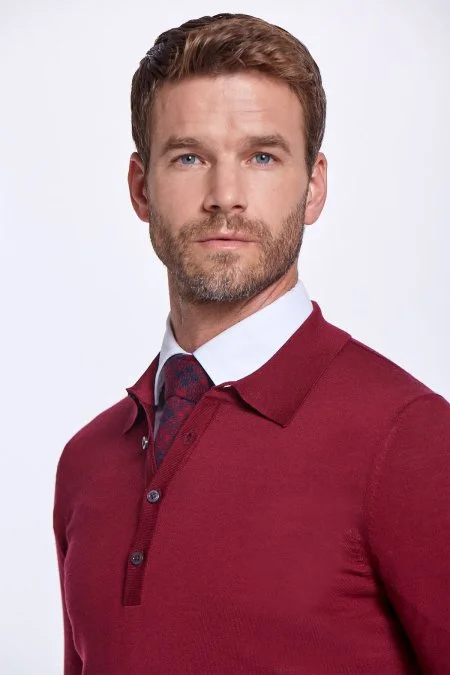 Polo Yaka Merino Yün Bordo Triko