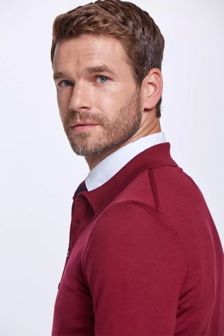 Polo Yaka Merino Yün Bordo Triko