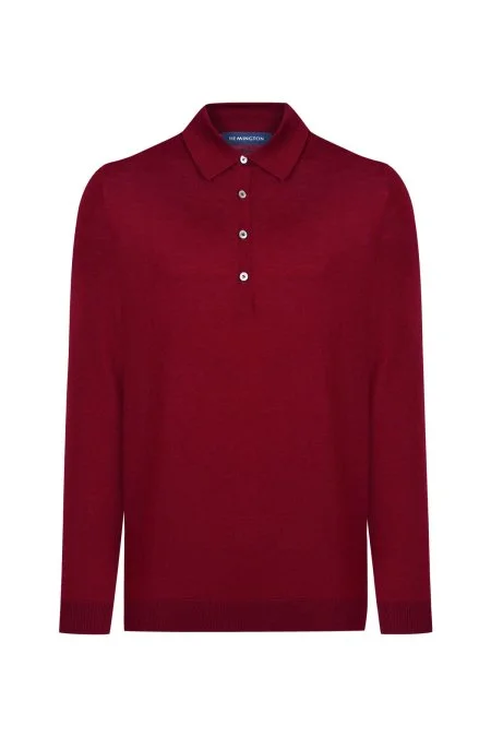 Polo Yaka Merino Yün Bordo Triko