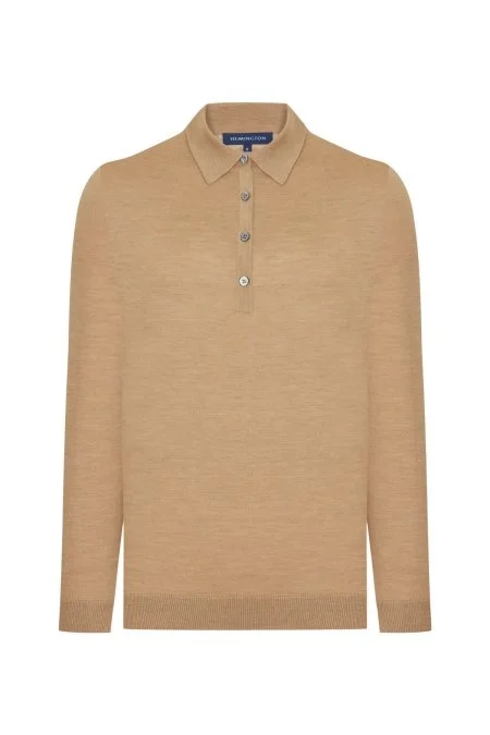 Polo Yaka Merino Yün Camel Triko