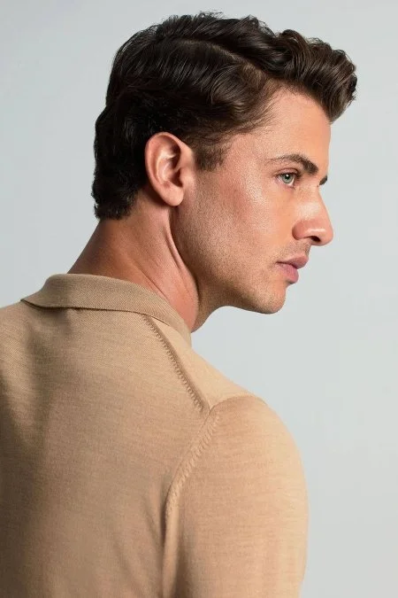 Polo Yaka Merino Yün Camel Triko