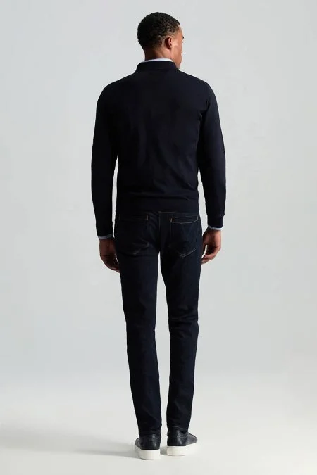 Extrafine Merino Polo Yaka Lacivert Triko