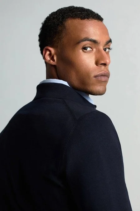 Extrafine Merino Polo Yaka Lacivert Triko