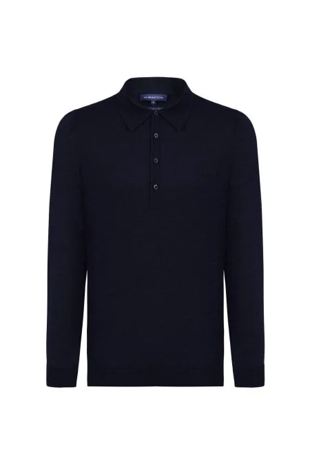Extrafine Merino Polo Yaka Lacivert Triko