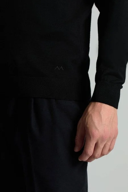 Extrafine Merino Polo Yaka Siyah Triko