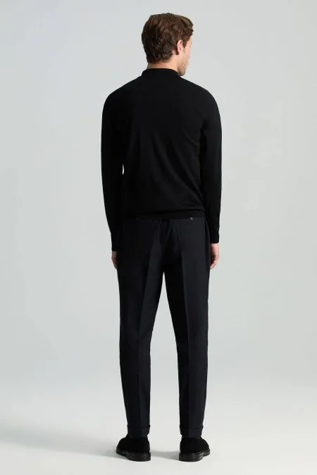 Extrafine Merino Polo Yaka Siyah Triko