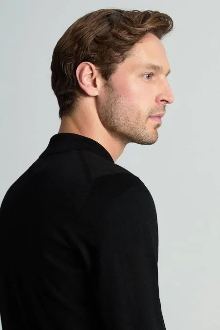 Extrafine Merino Polo Yaka Siyah Triko