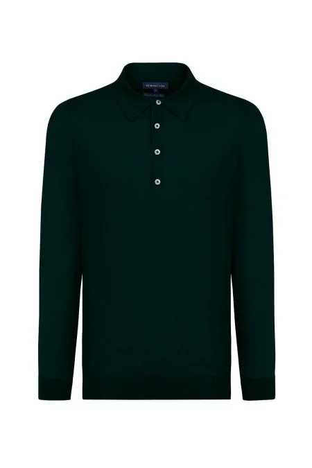 Extrafine Merino Polo Yaka Zümrüt Yeşili Triko