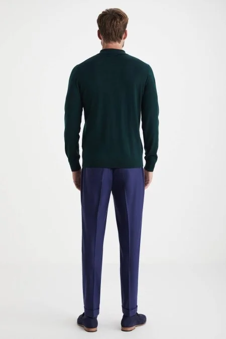 Extrafine Merino Polo Yaka Zümrüt Yeşili Triko
