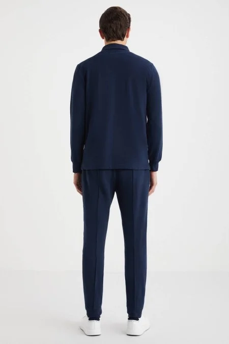 Polo Yaka Pamuk Karışımlı Lacivert Sweatshirt