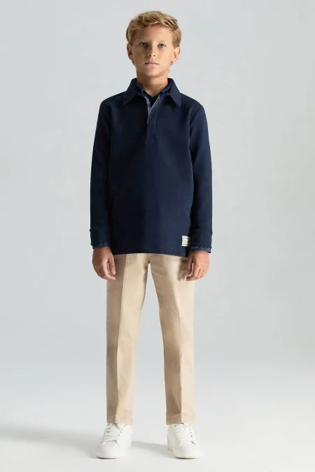 Polo Yaka Pamuk Karışımlı Lacivert Çocuk Sweatshirt