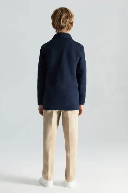 Polo Yaka Pamuk Karışımlı Lacivert Çocuk Sweatshirt