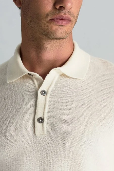 Polo Yaka Saf Kaşmir Ekru Kazak