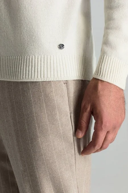 Polo Yaka Saf Kaşmir Ekru Kazak