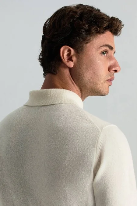 Polo Yaka Saf Kaşmir Ekru Kazak