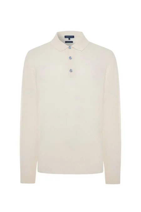 Polo Yaka Saf Kaşmir Ekru Kazak