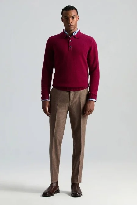 Polo Yaka Saf Kaşmir Fuşya Kazak