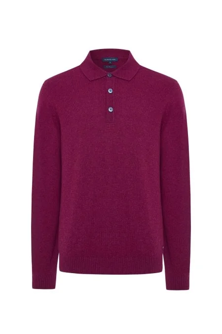 Polo Yaka Saf Kaşmir Fuşya Kazak