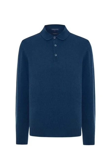 Polo Yaka Saf Kaşmir Petrol Mavisi Kazak