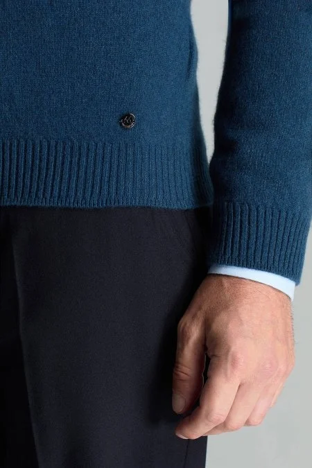 Polo Yaka Saf Kaşmir Petrol Mavisi Kazak