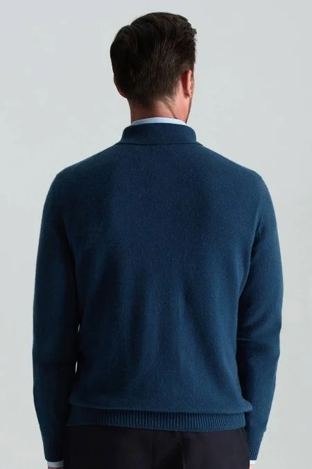 Polo Yaka Saf Kaşmir Petrol Mavisi Kazak